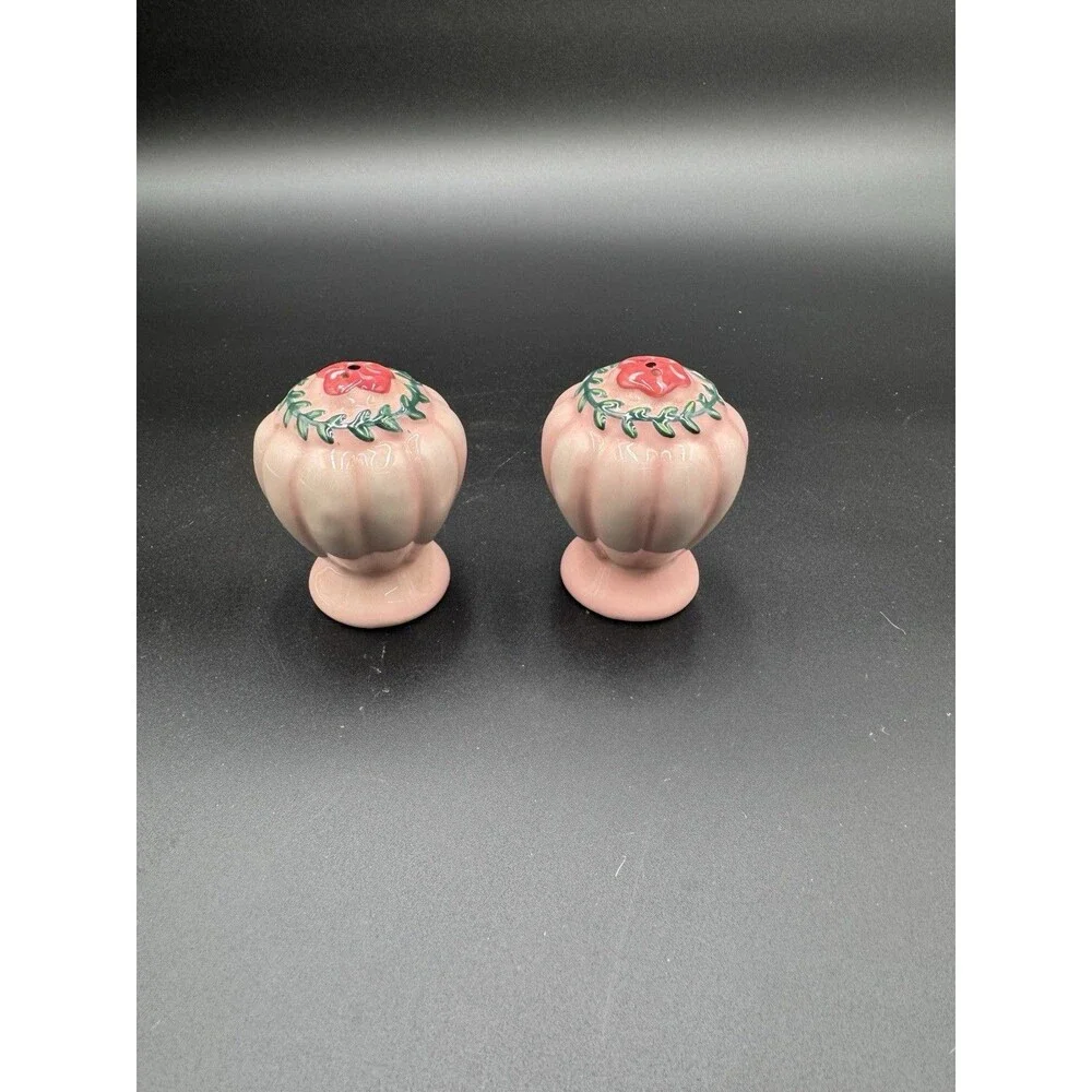 Vintage Pink Floral Salt & Pepper Shakers Blush Pink